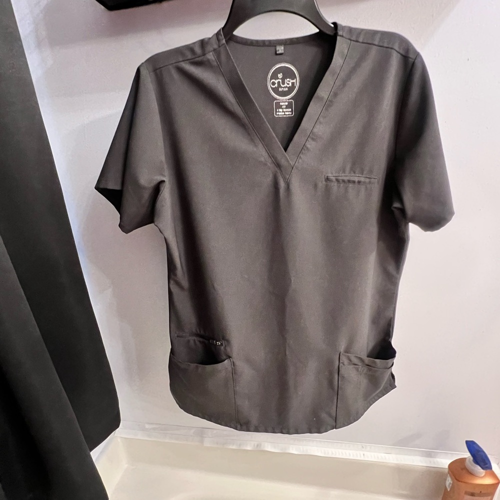 Gray V-Neck Scrub Top